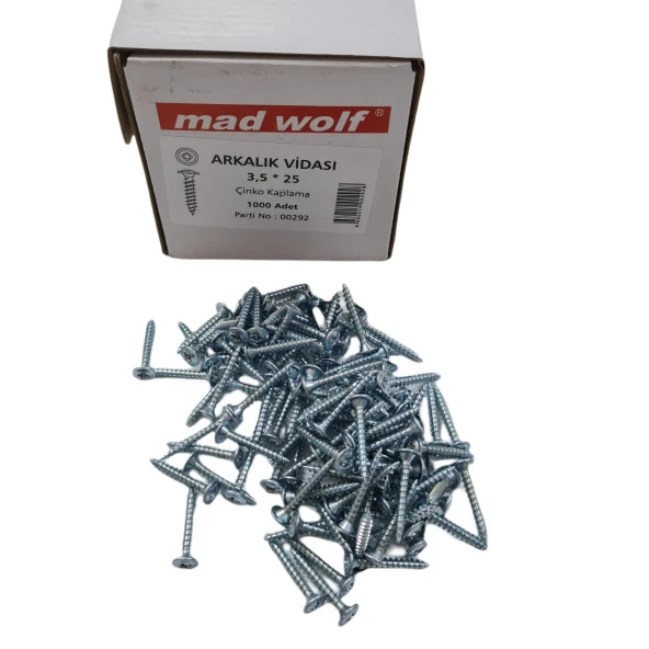 Mad Wolf Arkalık Vidası 3.5 x 25 mm (Kutu İçinde 1000 Adet Bulunmaktadır.)