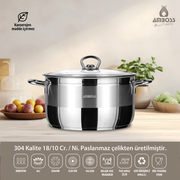 Saphire Paslanmaz Çelik Cam Kapaklı Derin Tencere  26X16 cm