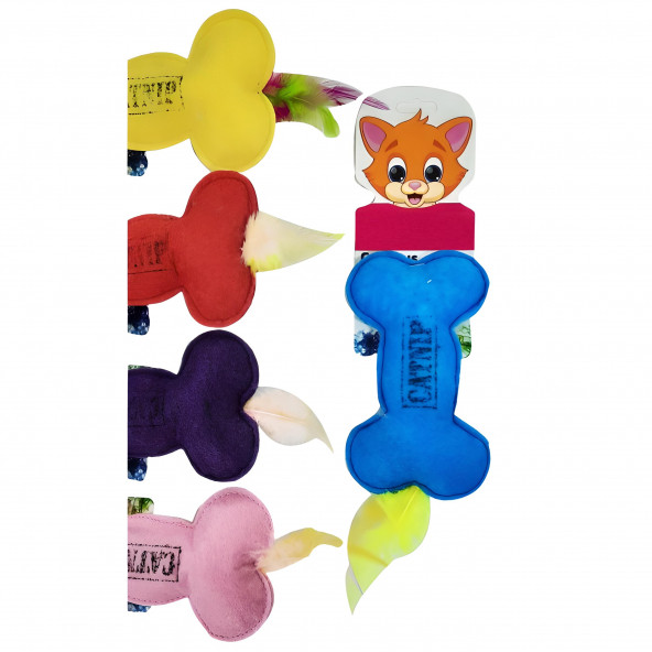 CatMozz Catnipli Peluş Çok Renkli Tüylü Kedi Oyuncağı Kemik Model 16 Cm