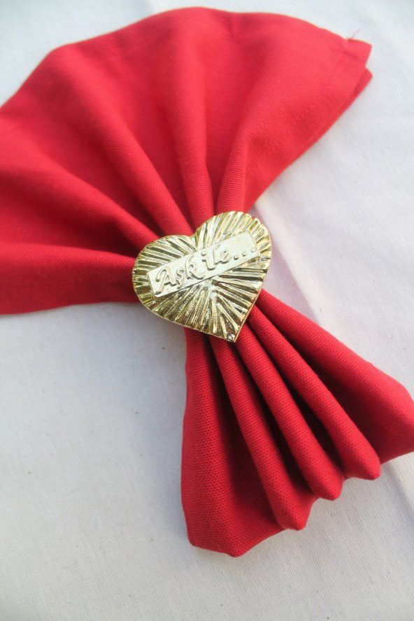 6 Adet Gold Aşk ile... Yazılı Kalp Metal Peçete Halkası - Napkin Ring