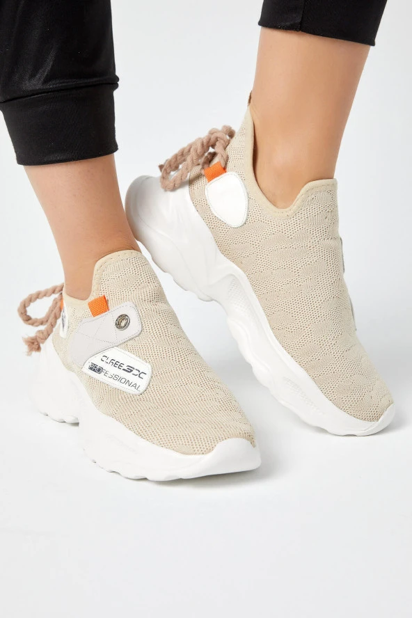 Melsu Levido Kadın Streç Hafif Taban Sneakers Spor Ayakkabı Ten