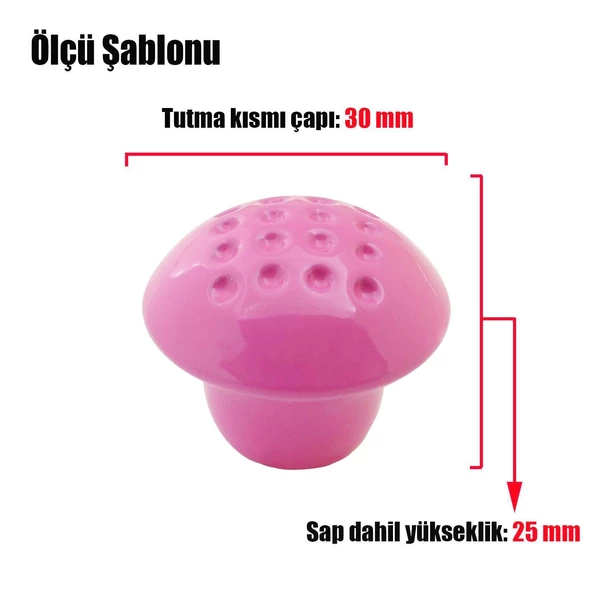 Noktalı Mantar Düğme Kulp Çekmece Bebek Çocuk Genç Odası Dolap Kapak Kulpu Kulbu Pembe Metal Kulp - 2