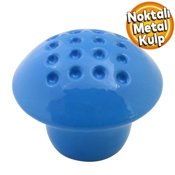 Noktalı Mantar Düğme Kulp Çekmece Bebek Çocuk Genç Odası Dolap Kapak Kulpu Kulbu Mavi Metal Kulp