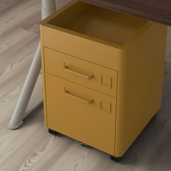 Çekmeceli Çelik Ofis-Makyaj-Eşya Düzenleyici MeridyenDukkan Keson Hardal Sarı Renk 42x61 Cm Tekerlekli Meridyendukkan - 4