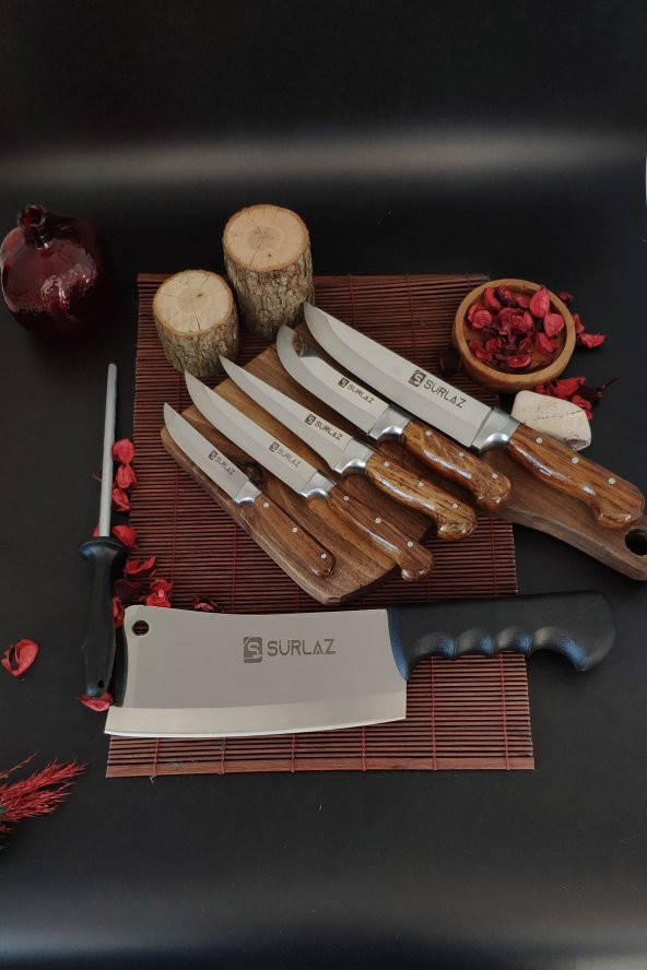SürLaz Sürlaz Sürmene 6lı Bıçak Seti Kurban Bıçağı Mutfak Bıçağı Kemik Satır Zırh masat HEDİYELİ