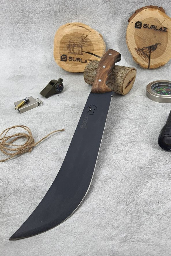 SürLaz Outdoor Kamp Satır Bıçak Paslanmaz Çelik 40 cm. Deri Kılıf
