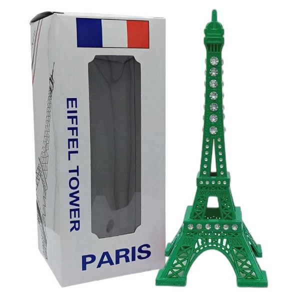 Metal Paris Eyfel Kulesi Yeşil Kristal Taşlı 18cm - Resim 2
