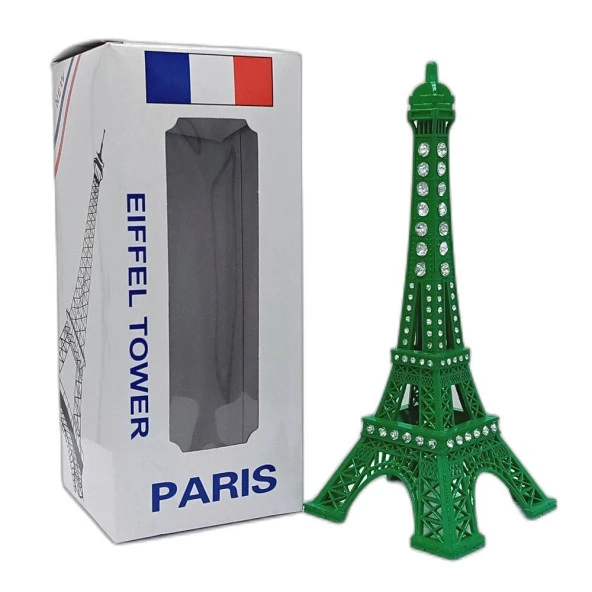 Metal Paris Eyfel Kulesi Yeşil Kristal Taşlı 18cm - Resim 5