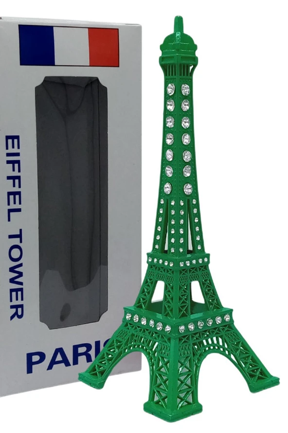 Metal Paris Eyfel Kulesi Yeşil Kristal Taşlı 18cm - Resim 7