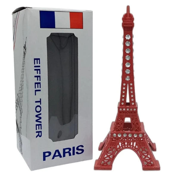 Metal Paris Eyfel Kulesi Kırmızı Kristal Taşlı 18cm - Resim 2