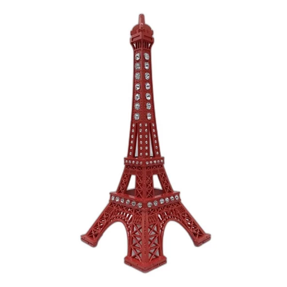 Metal Paris Eyfel Kulesi Kırmızı Kristal Taşlı 18cm - Resim 3