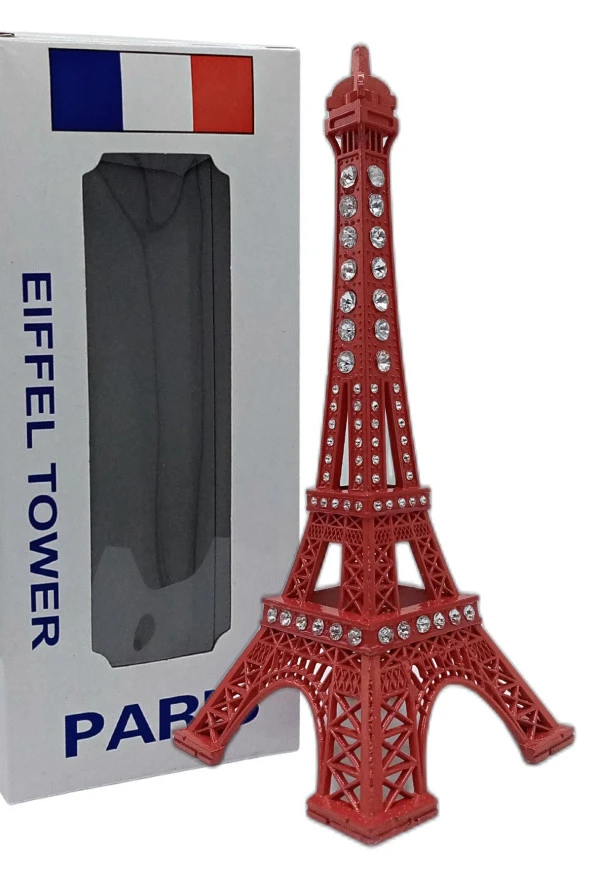Metal Paris Eyfel Kulesi Kırmızı Kristal Taşlı 18cm - Resim 6