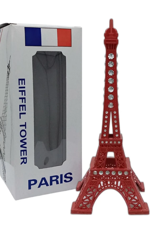 Metal Paris Eyfel Kulesi Kırmızı Kristal Taşlı 18cm - Resim 7