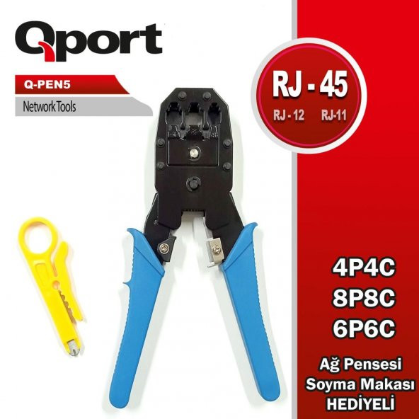 QPort Q-PEN5  RJ11/12/45 Sıkma Pensesi + Sıyırma Aparatı