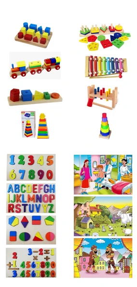 14 Lü Ahşap Kavram Oyuncak Okul Öncesi Montessori 16 Lı Oyuncak Seti