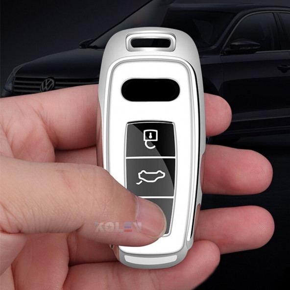 AUDI A3 A4 A5 A6L A7 A8 C8 Q8 D5 E-TRON TPU ANAHTAR KILIF (GÜMÜŞ) - Resim 3