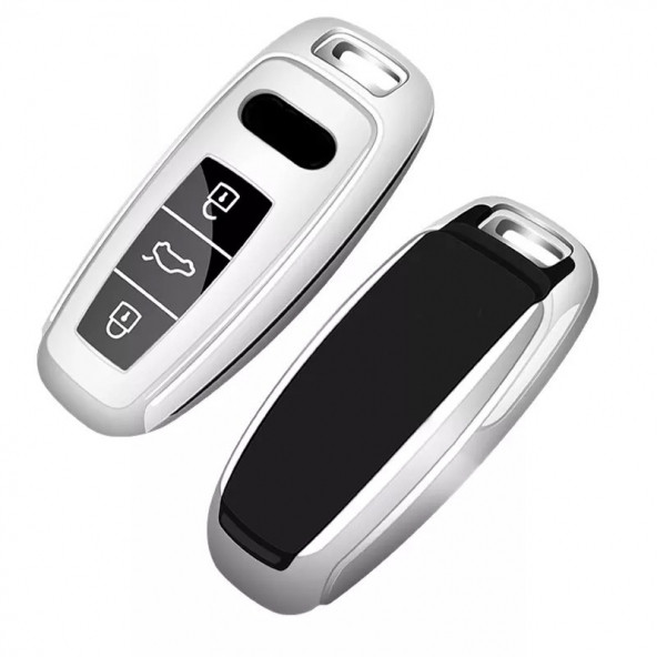 AUDI A3 A4 A5 A6L A7 A8 C8 Q8 D5 E-TRON TPU ANAHTAR KILIF (GÜMÜŞ) - Resim 4