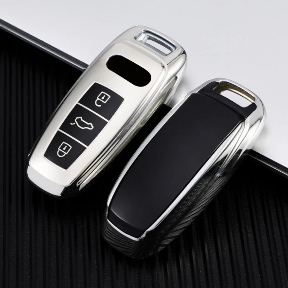 AUDI A3 A4 A5 A6L A7 A8 C8 Q8 D5 E-TRON TPU ANAHTAR KILIF (GÜMÜŞ) - Resim 6