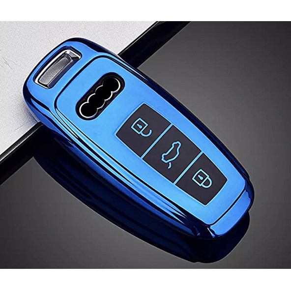 AUDI A3 A4 A5 A6L A7 A8 C8 Q8 D5 E-TRON TPU ANAHTAR KILIF (MAVİ) - Resim 2