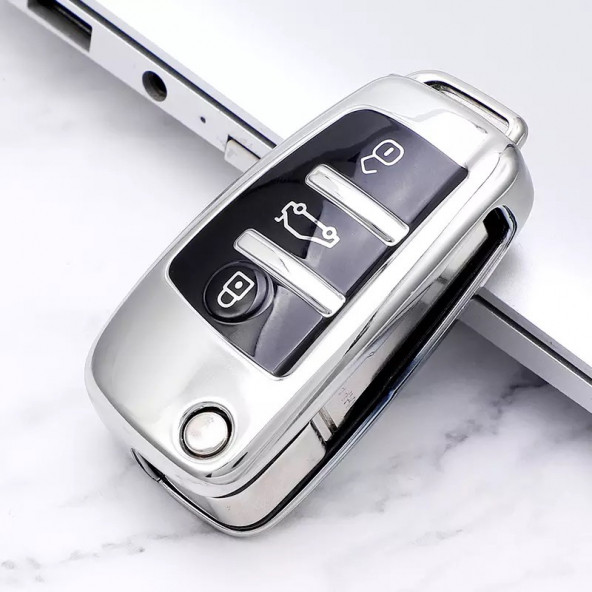 AUDI A1 A3 A4 A6 Q2 Q5 Q7 TPU ANAHTAR KILIF (GÜMÜŞ) ürün görseli