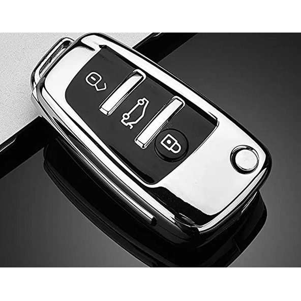 AUDI A1 A3 A4 A6 Q2 Q5 Q7 TPU ANAHTAR KILIF (GÜMÜŞ) - Resim 3