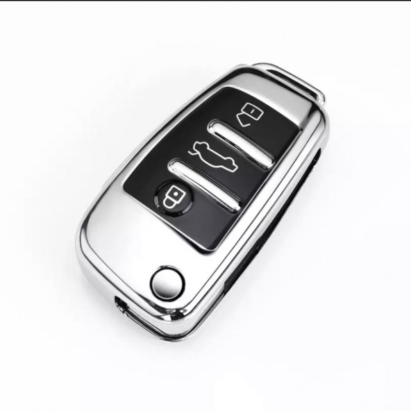 AUDI A1 A3 A4 A6 Q2 Q5 Q7 TPU ANAHTAR KILIF (GÜMÜŞ) - Resim 4