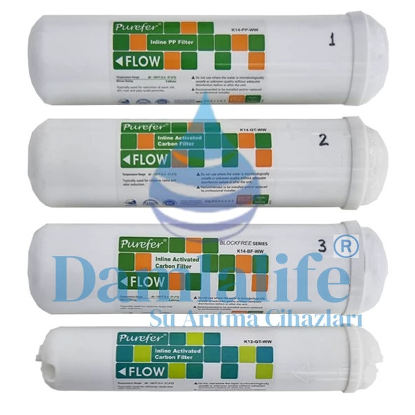 12" NSF Purefer Filtre 4 lü İnline Filtre Seti