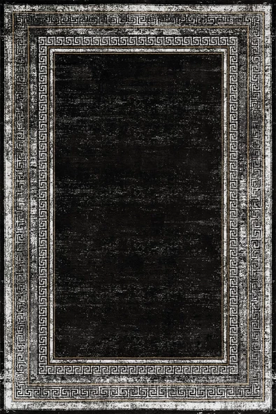 Çerçeve Desenli Pamuk Taban Dijital Baskılı Halı  SİYAH 200X290