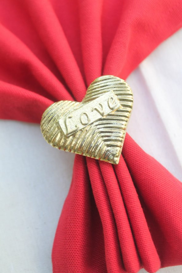 6 Adet Gold Love Kalp Metal Peçete Halkası - Napkin Ring