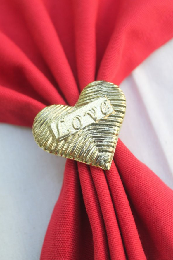 6 Adet Gold Love Kalp Metal Peçete Halkası - Napkin Ring - 2