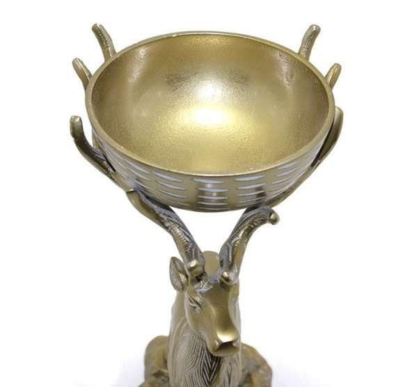 Metal Geyikli Kase 32 Cm Dekoratif Hediyelik - 2