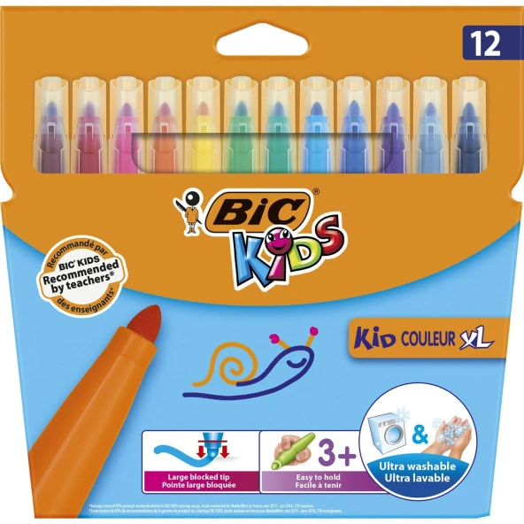 Bic Kids Kid Couleur XL Ultra Yıkanabilir Keçeli Boya Kalemi 12 Renk
