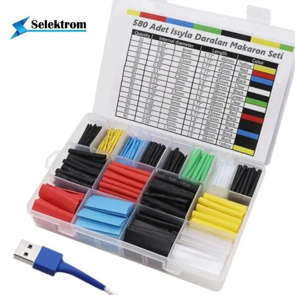 Selektrom 16 Farklı Ölçüde 6 Renk Isıyla Daralan Makaron Seti - 5