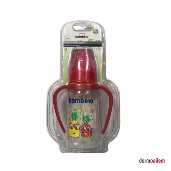 Bambino Natural PP Kulplu Biberon 150 Ml Kırmızı B065