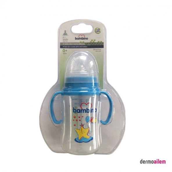 Bambino Pp Geniş Ağızlı Kulplu Biberon Mavi 250 Ml B818