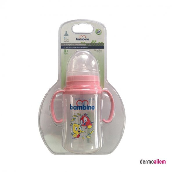 Bambino Pp Geniş Ağızlı Kulplu Biberon Pembe 250 Ml B818