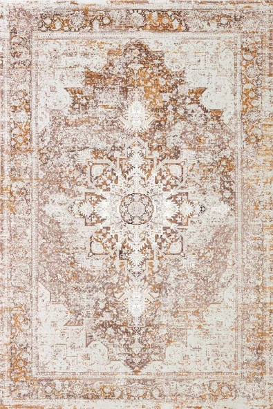 Vintage Desen Pamuk Taban Dijital Baskılı Halı  BEJ 200X290 - 2