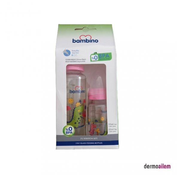 Bambino 2li Cam Biberon Seti 225ml+125ml Pembe