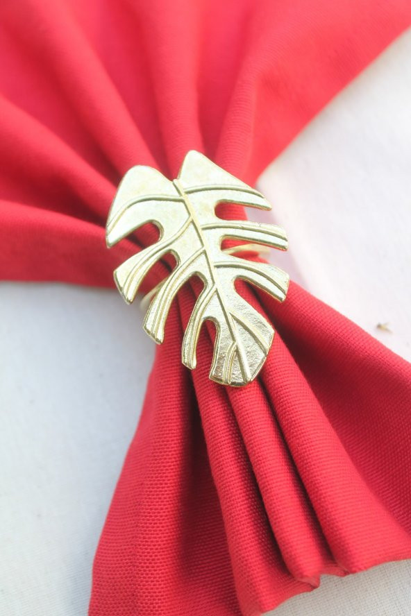 6 Adet Gold Tropical Leaf Metal Peçete Halkası - Napkin Ring