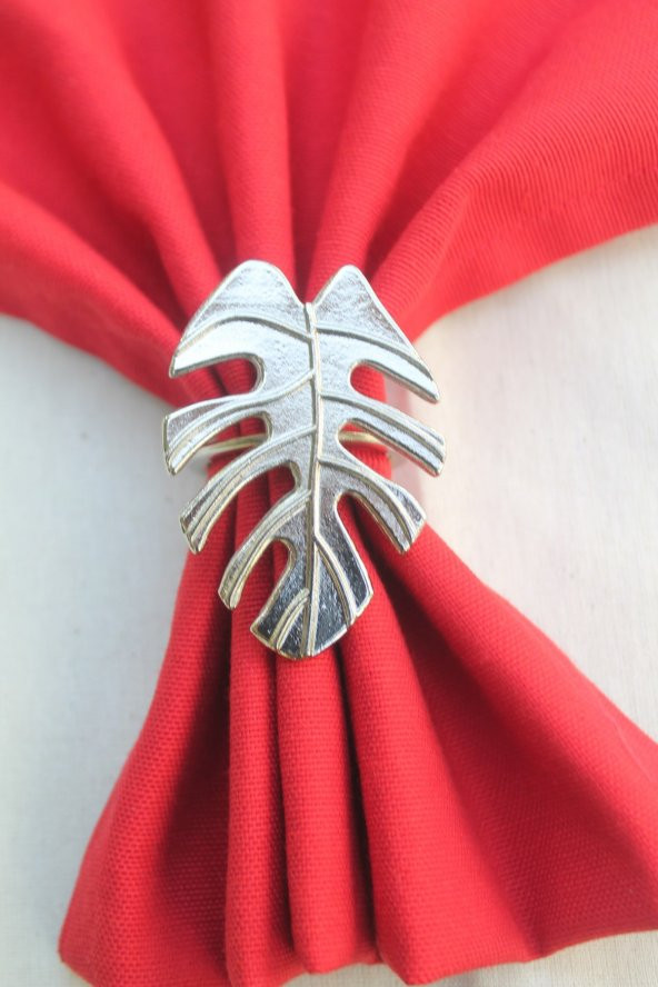 6 Adet Gümüş Tropical Leaf Metal Peçete Halkası - Napkin Ring