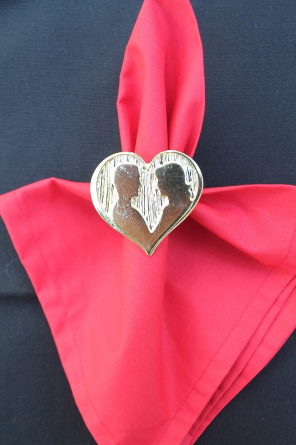 6 Adet Gold Valentine Yuvarlak Metal Peçete Halkası - Napkin Ring - 2