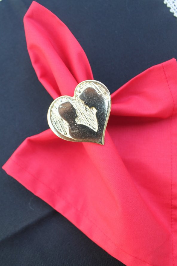 6 Adet Gold Valentine Yuvarlak Metal Peçete Halkası - Napkin Ring - 3