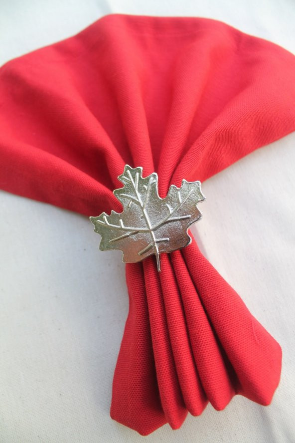 6 Adet Gümüş Çınar Yaprağı Metal Peçete Halkası - Napkin Ring