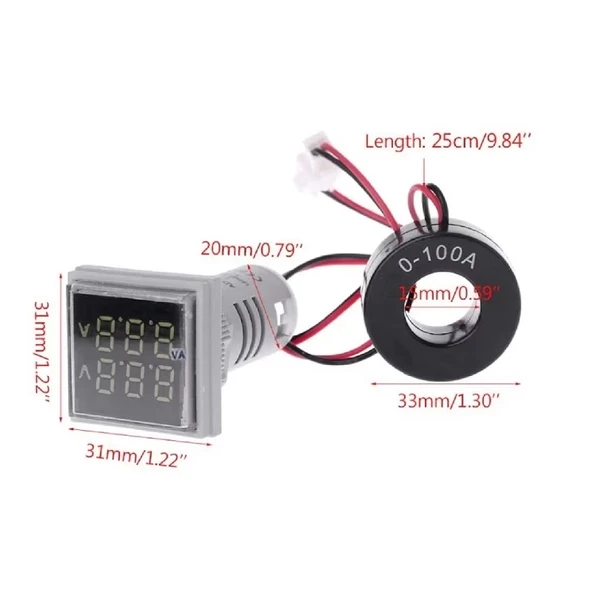 AC 20-500V 100A Kare Dijital Voltmetre Ampermetre 220V Kırmızı - 5