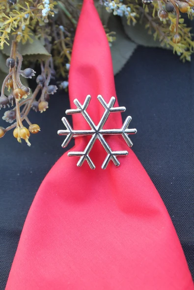 6 Adet Gümüş Kar Tanesi Peçete Halkası - Napkin Ring - 2
