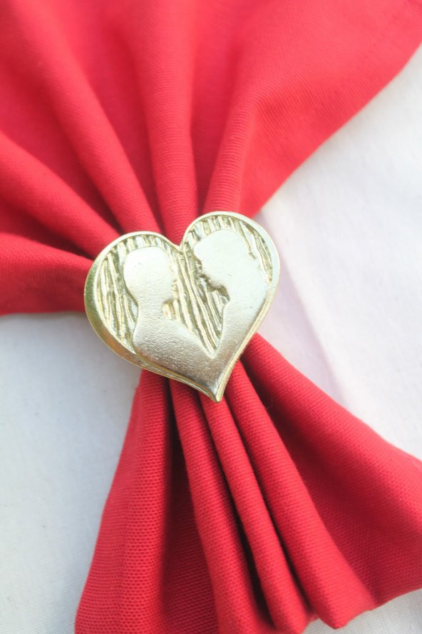 6 Adet Gold Heart Valentine Peçete Halkası - Napkin Ring - 2