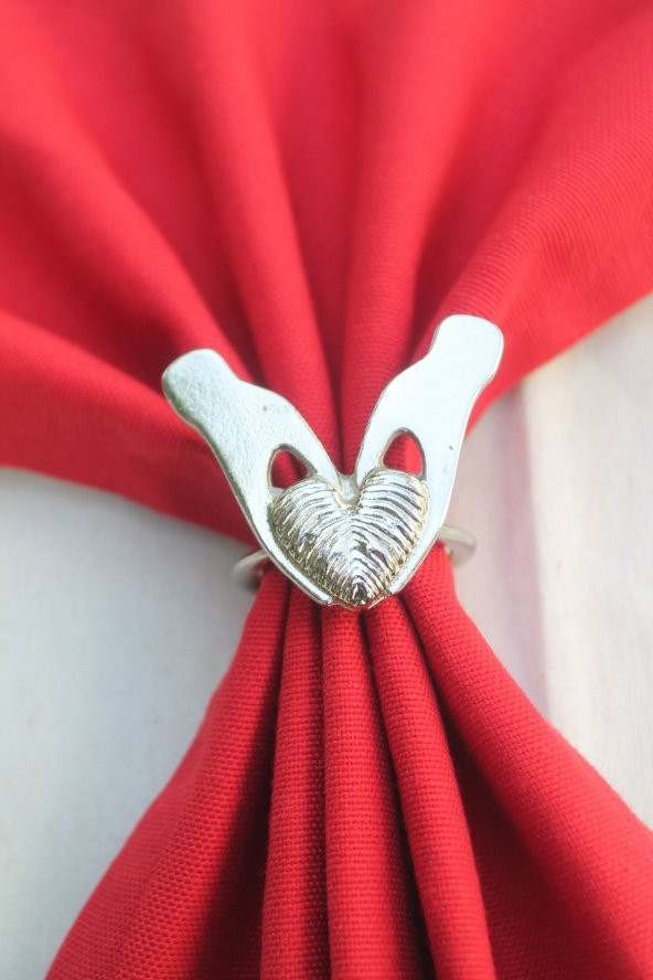 6 Adet Gümüş Love is a Passion Peçete Halkası - Napkin Ring