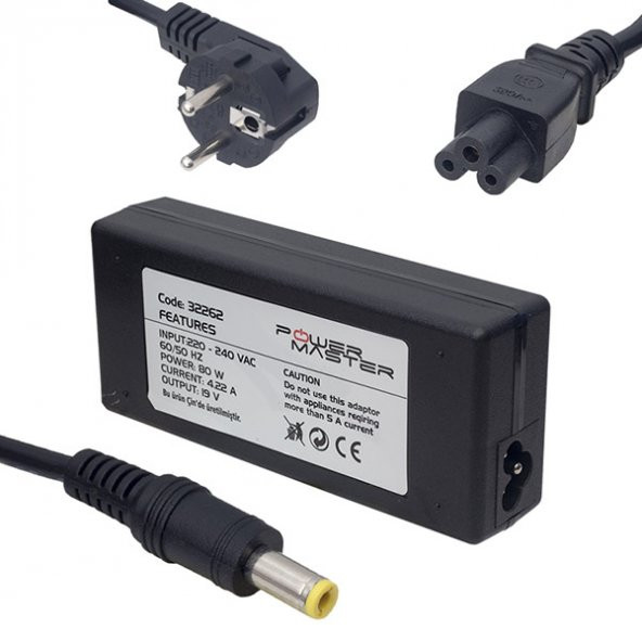 POWERMASTER PM-32262 19 VOLT - 4.22 AMPER 5.5*2.5 MM UÇLU ADAPTÖR (SAMSUNG NOTEBOOK)