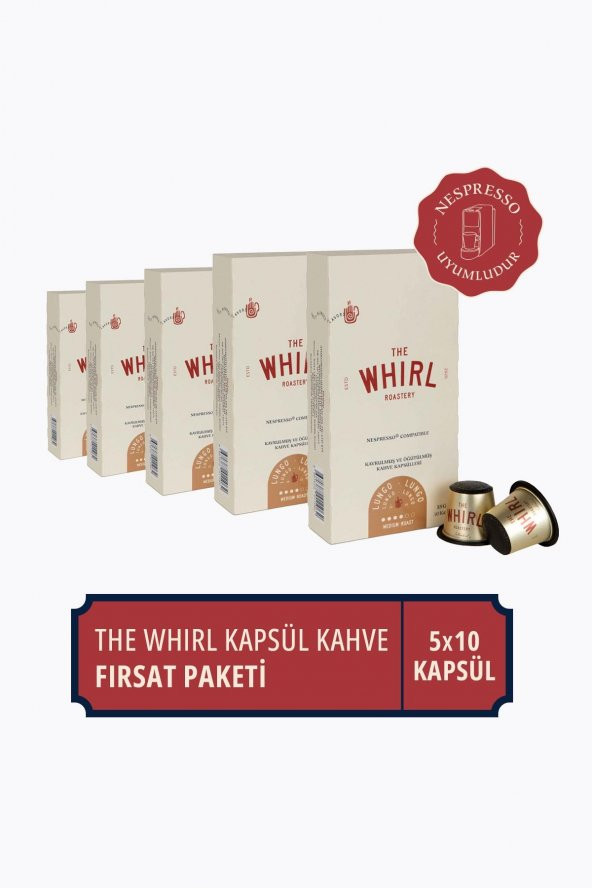 The Whirl Lungo Medium Kapsül Kahve 5li Fırsat Paketi 50 Kapsül