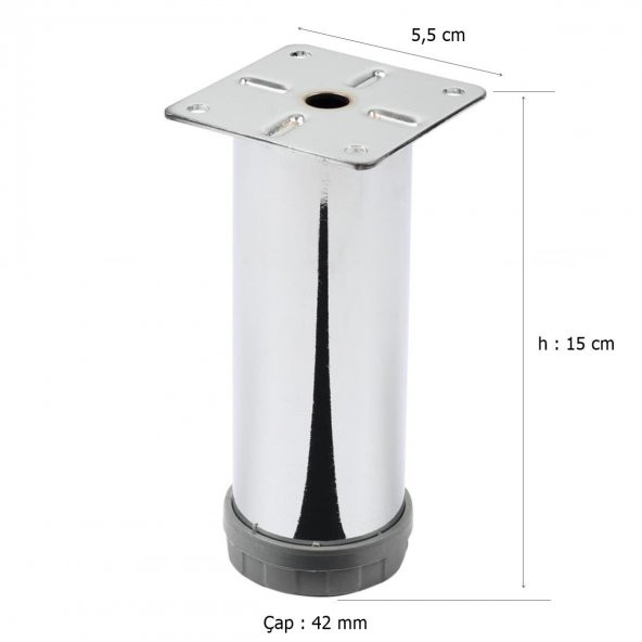 Mobilya Ayağı Metal 15 cm Alttan Ayarlı 42 mm Krom Ayak - 2